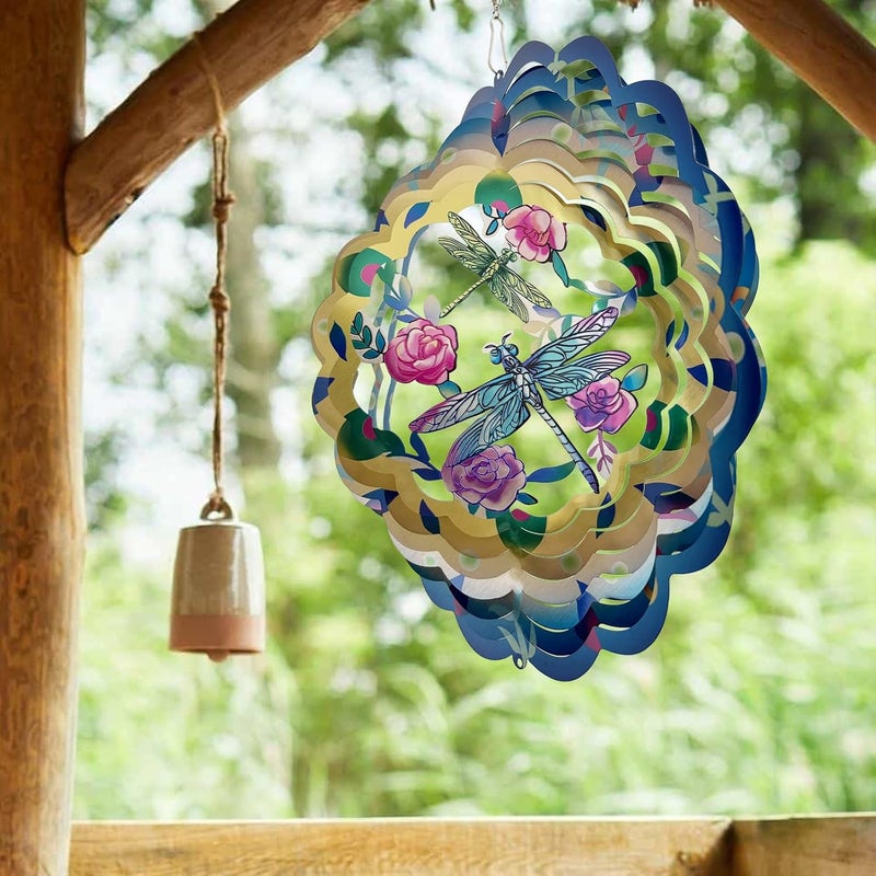 GOTOME Dragonfly Wind Spinners Metal Dragonfly Gifts for Women Mom Grandma,12inch Hanging Wind Spinner for Outdoor&Indoor Decor Wind Kinetic Ornament for Yard Garden Decoration - Image 3